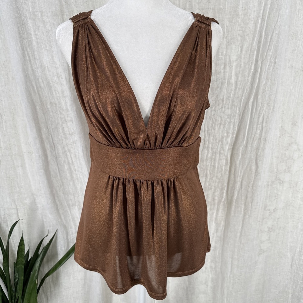 Vtg Y2K Express Metallic Deep V Date Night Top S Babydoll Indie Club Going Out